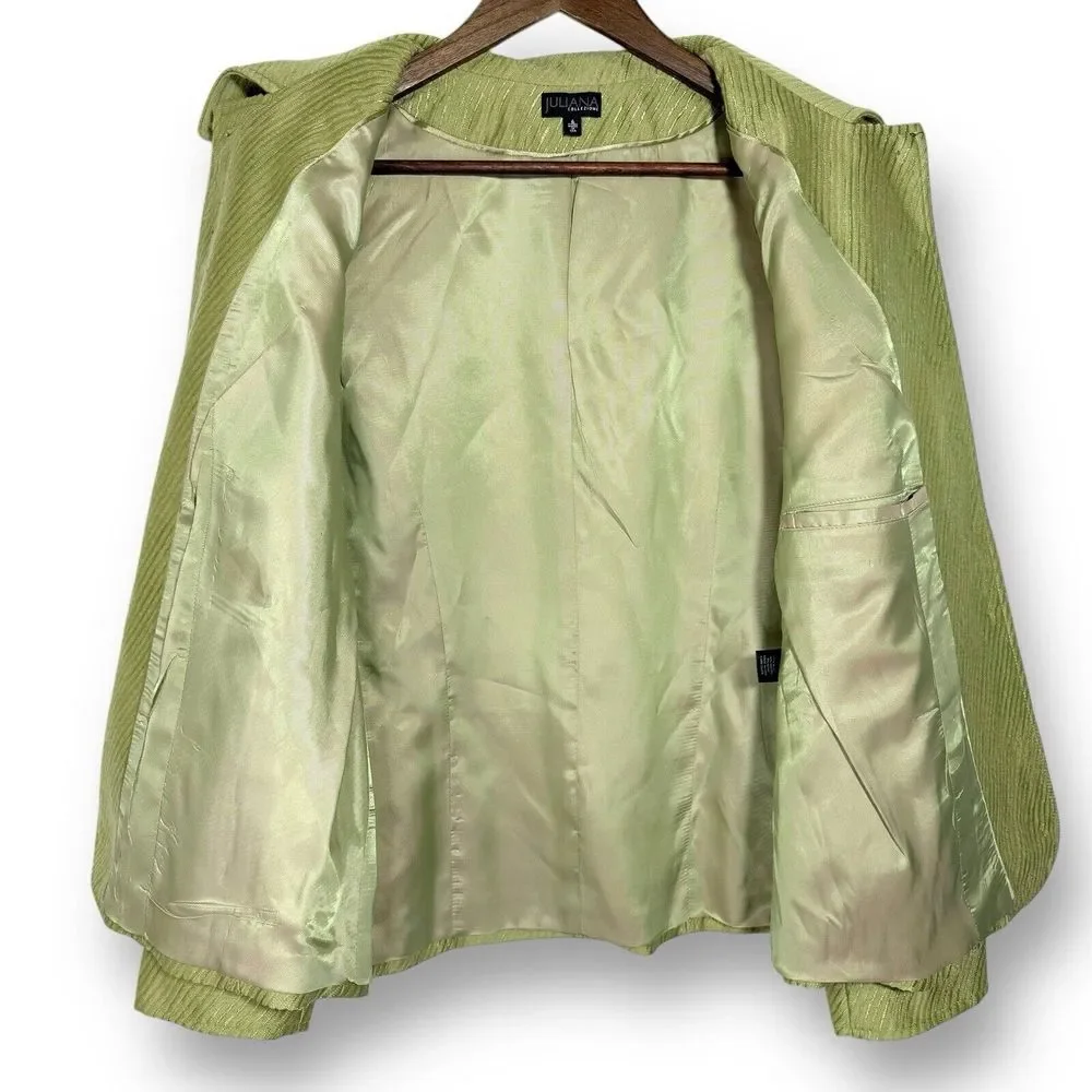 Vintage Juliana Collezione Wool‎ Jacket 6 Retro Green Velvet Iridescent Lining